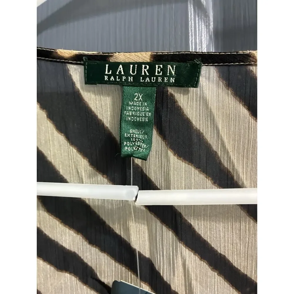 RALPH LAUREN Swim Coverup Plus Size 2X Lightweight Zebra Print Brown MSRP $120